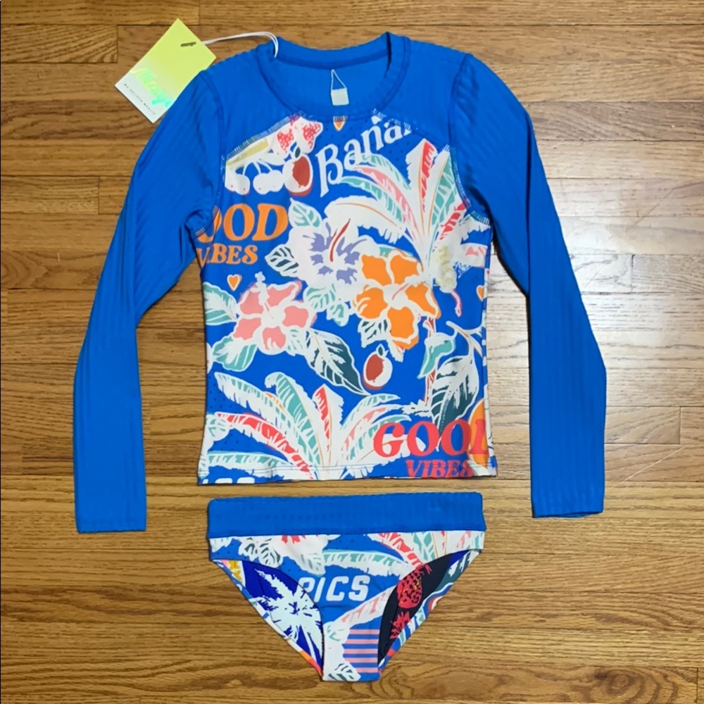 Maaji kids swimsuit - girls rashguard set, size 8, long sleeve bathing suit